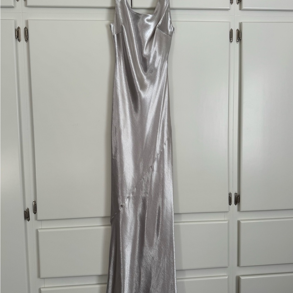 Silver satin maxi dress